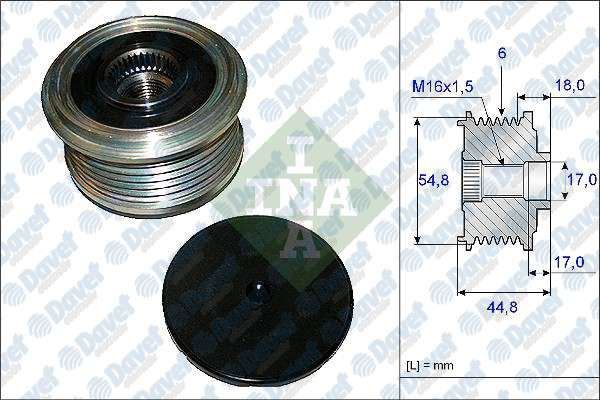 INA 535011410 Alternator Kasnagi Clio Ii Megane Kangoo Twingoo Logan 1.5dci 2001-> (K4m-K9k-K4j)
